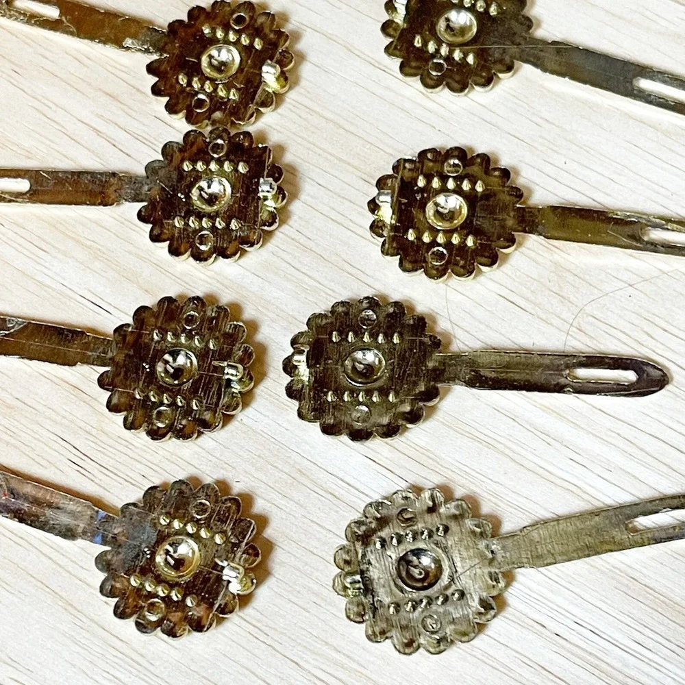 Vintage 80s 90s Gold Sunflower Plastic Snap Tight Hair Barrettes Shiny Goody